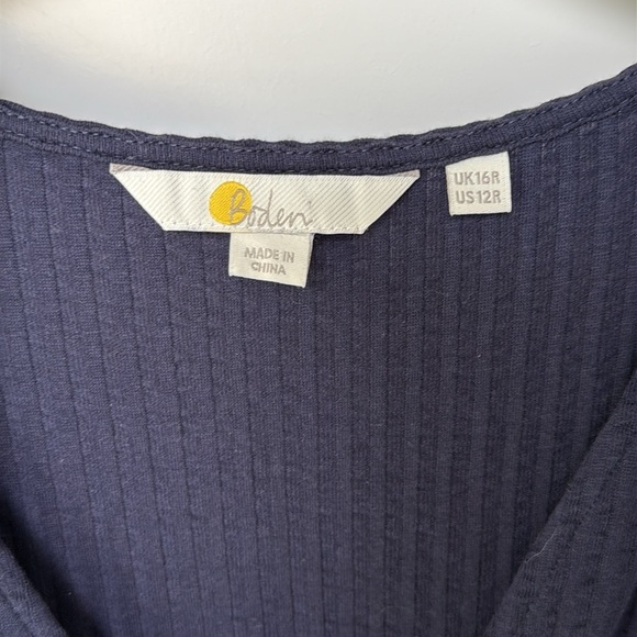 BODEN Jersey Seersucker Midi Cotton Dress V Neck Navy Blue US 12 Regular Large - Picture 7 of 10